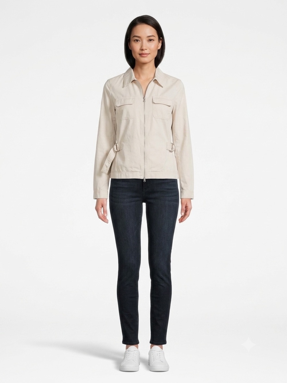 Dkny Women’s Utility Jacket W/ Relaxed Fit Cream Zip Front Cinch Waist Side